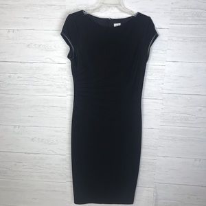 CACHE Leather Trim Short Sleeved Sheath Dress